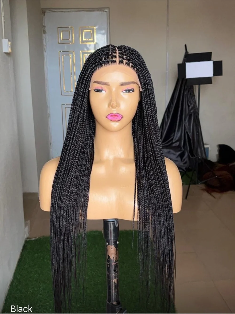Premium Women’s Long Micro Box Braids Wig - Black